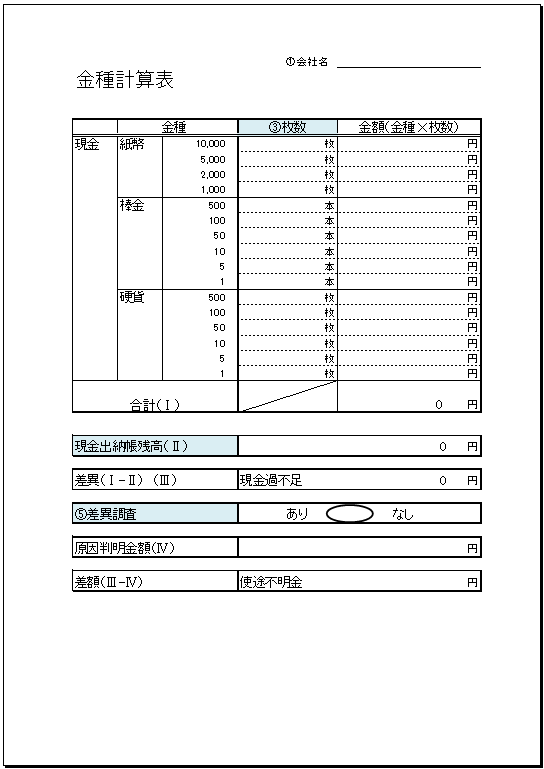 金種計算表